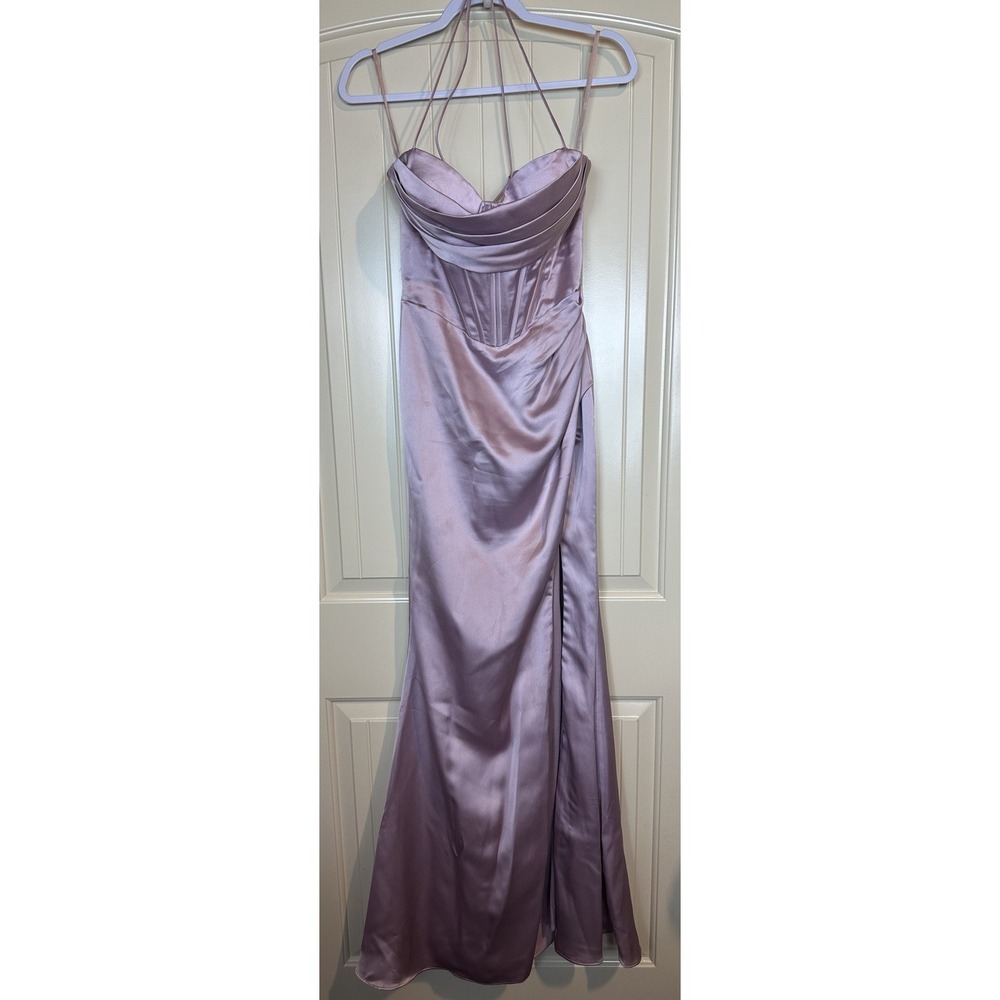Cinderella Corset Maxi‎ high slit Dress Sz 10 Event Gala Prom Wedding pink blush